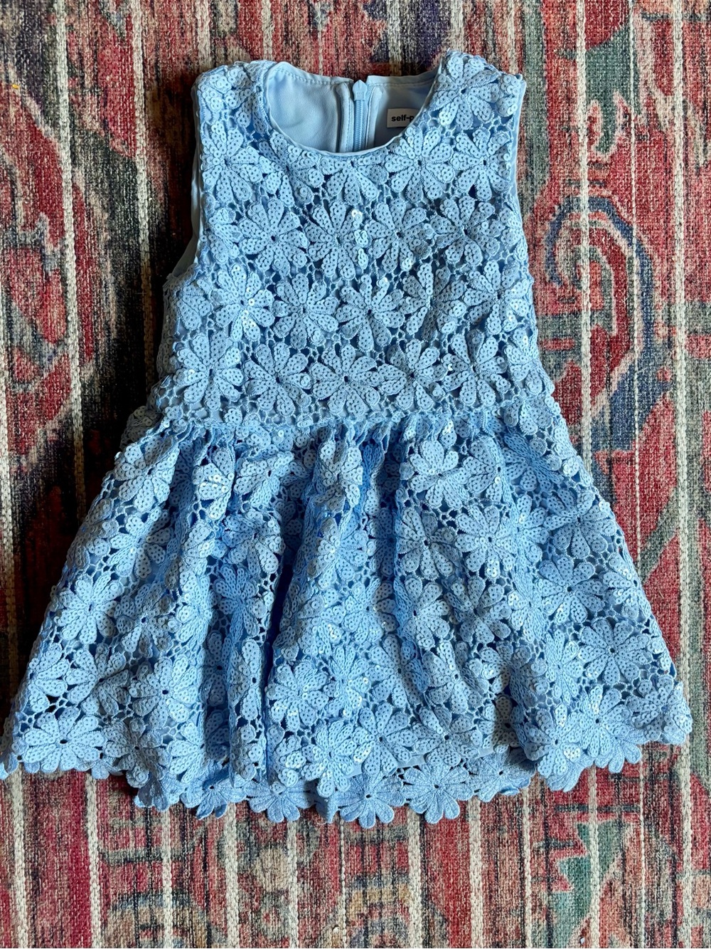 Girls’ 3-4Y Self-Portrait Blue Sequin Guipure Dress